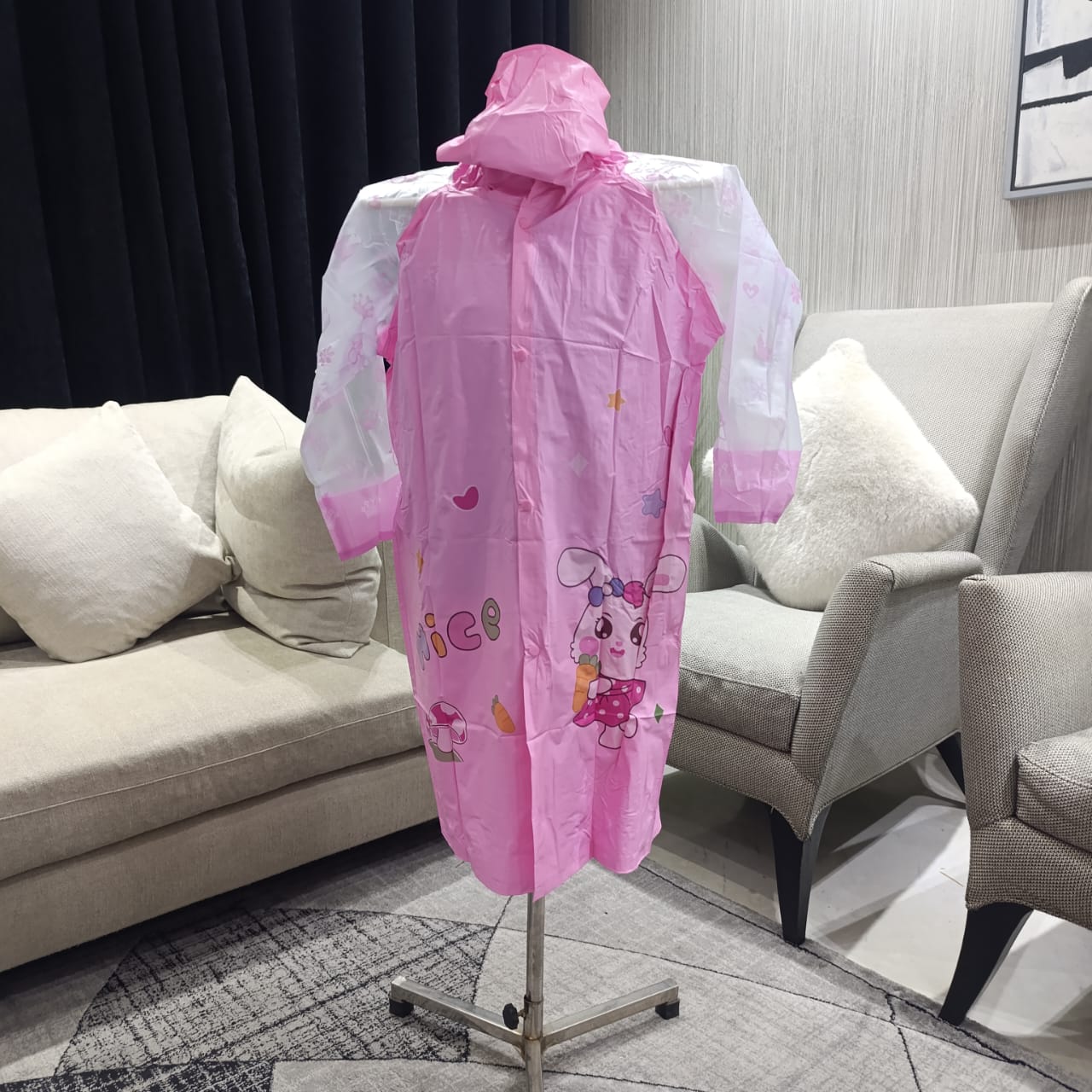 Bunny Cartoon Print Super Premium Raincoat with Bag Space