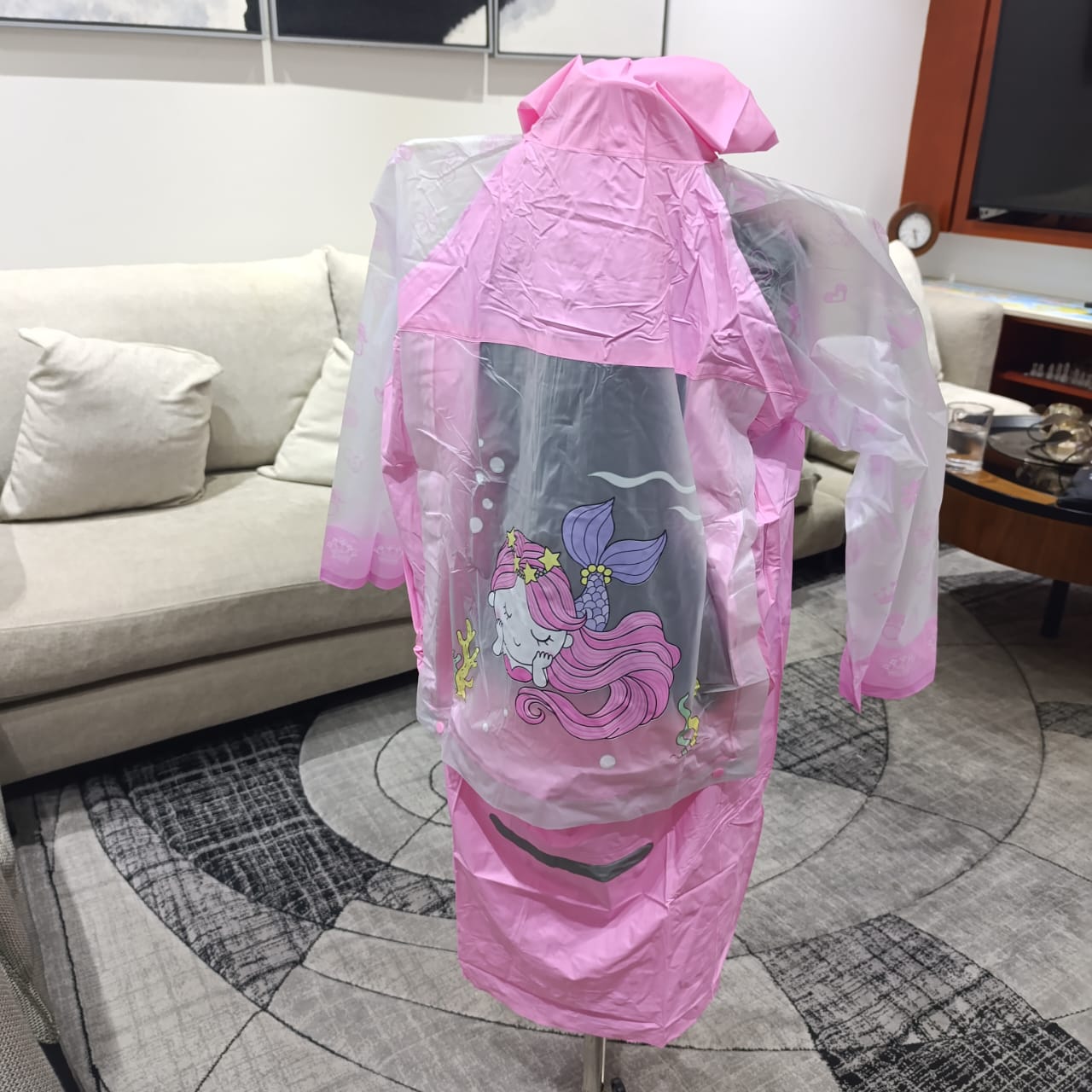Mermaid Cartoon Print Raincoat with Bag Space