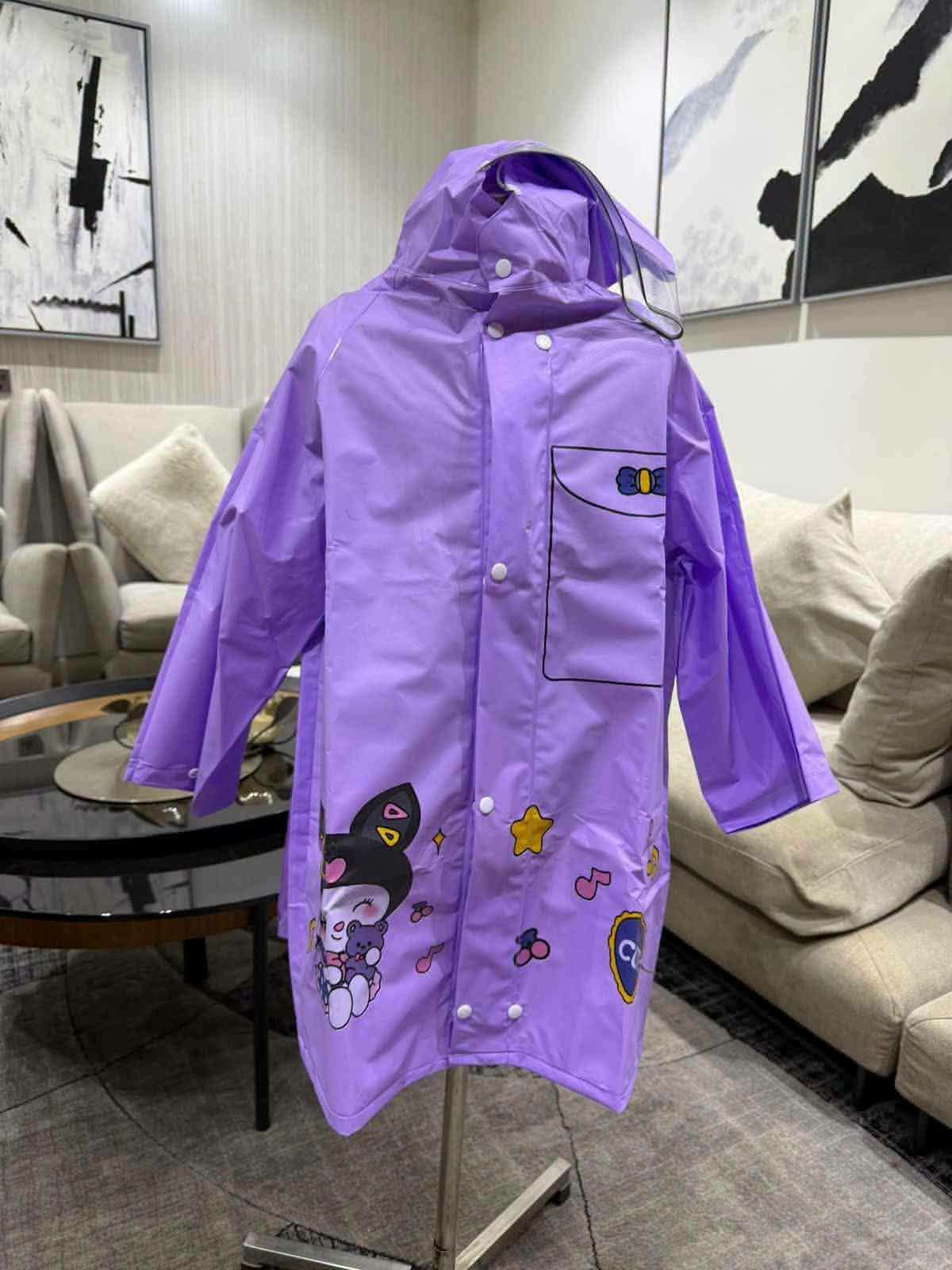 Kuromi Purple 3D Chain Zipper + Button System Super premium Raincoat